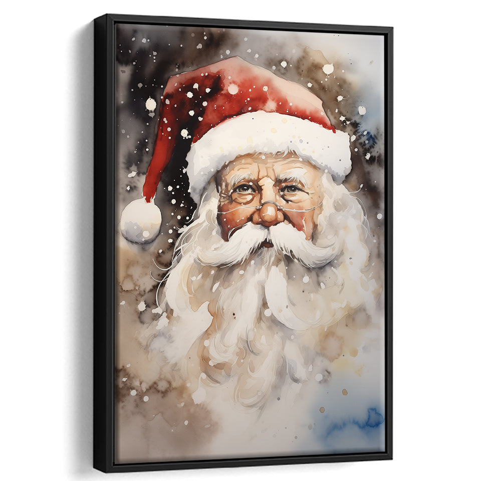 Santa Claus Portrait, Xmas Art Water Color Painting,Framed Canvas Prints,Floating Frame, Wall Art Home Decor