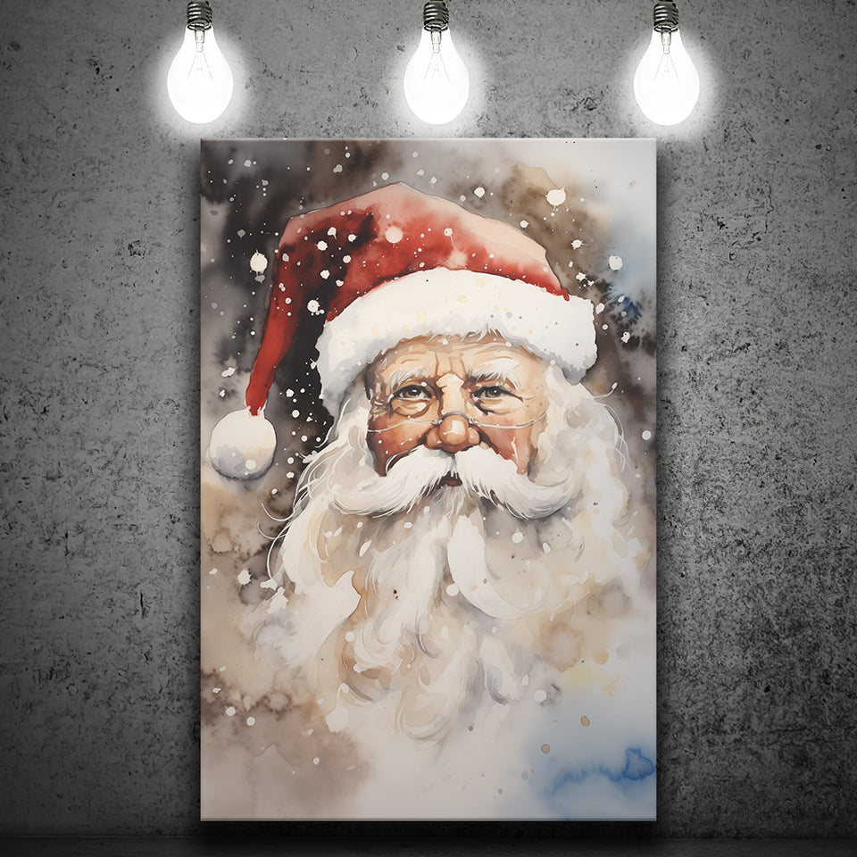Santa Claus Portrait, Xmas Art Water Color Painting, Painting Art, Canvas Prints Wall Art Home Decor
