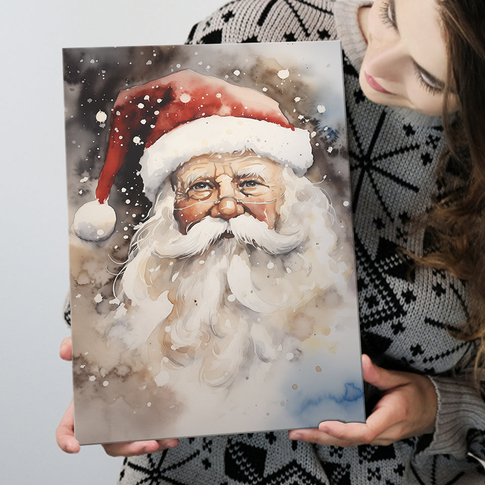 Santa Claus Portrait, Xmas Art Water Color Painting, Painting Art, Canvas Prints Wall Art Home Decor