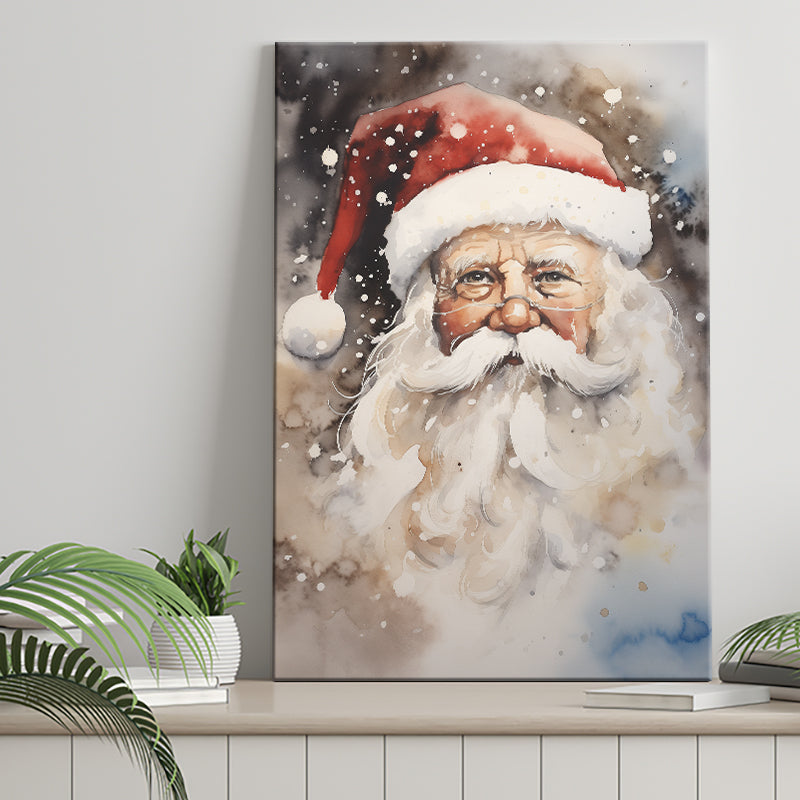 Santa Claus Portrait, Xmas Art Water Color Painting, Painting Art, Canvas Prints Wall Art Home Decor