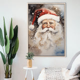 Santa Claus Portrait, Xmas Art Water Color Painting,Framed Canvas Prints,Floating Frame, Wall Art Home Decor