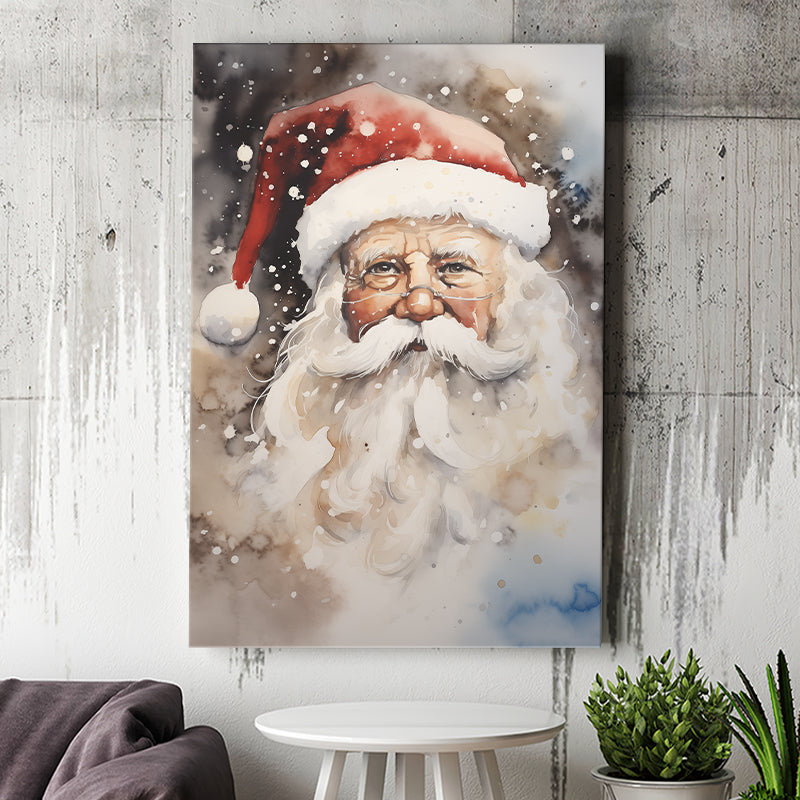 Santa Claus Portrait, Xmas Art Water Color Painting, Painting Art, Canvas Prints Wall Art Home Decor