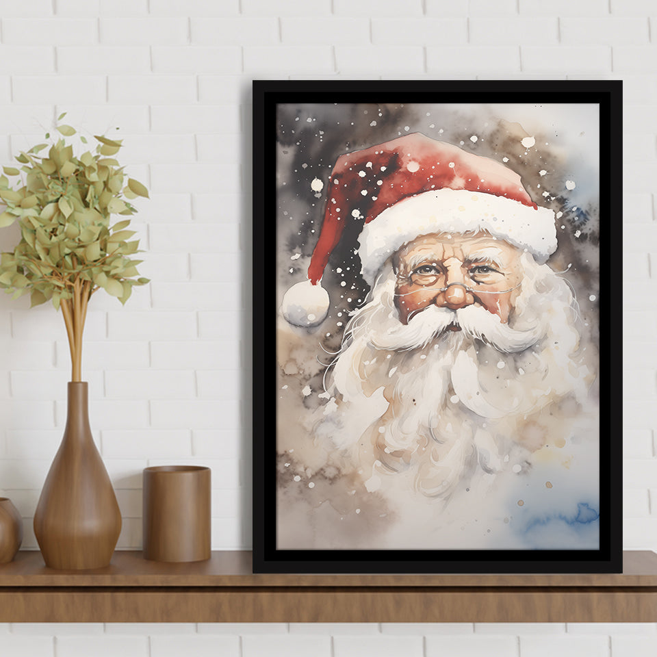 Santa Claus Portrait, Xmas Art Water Color Painting,Framed Canvas Prints,Floating Frame, Wall Art Home Decor