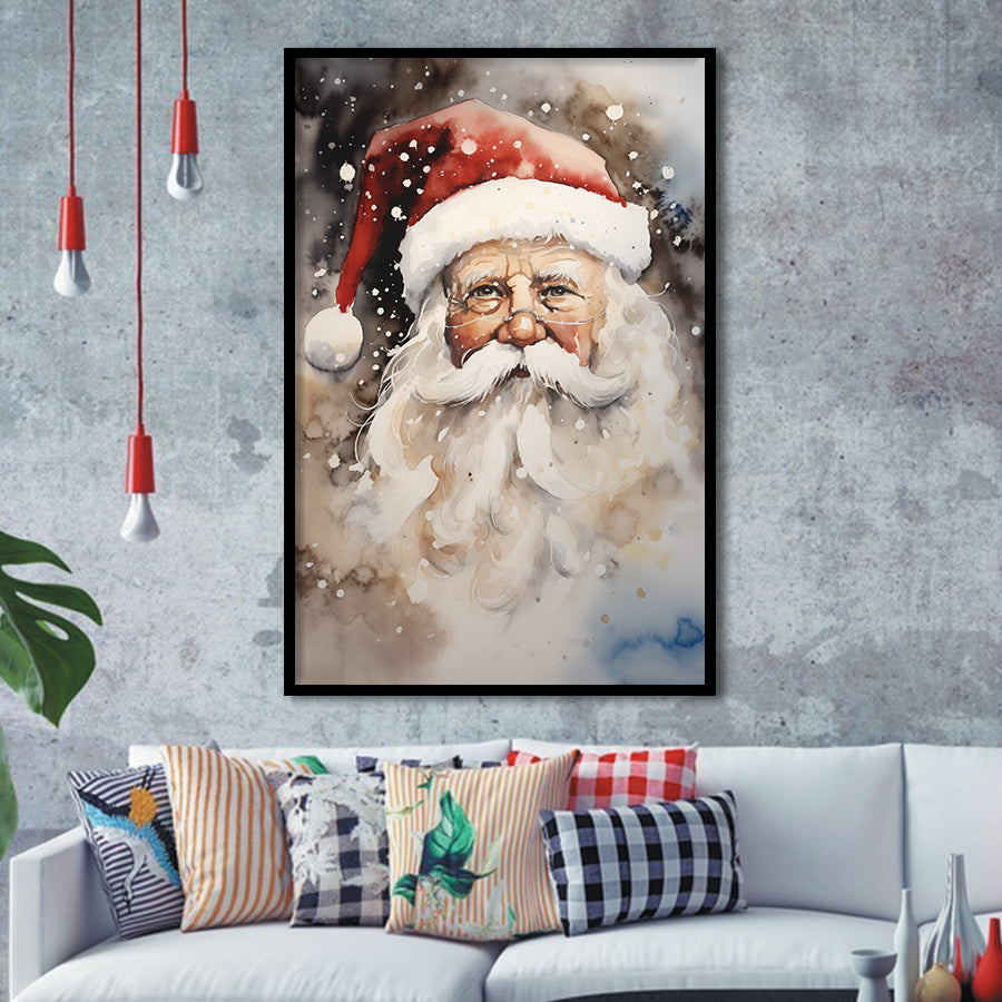 Santa Claus Portrait, Xmas Art Water Color Painting, Painting Art, Framed Art Prints Wall Decor