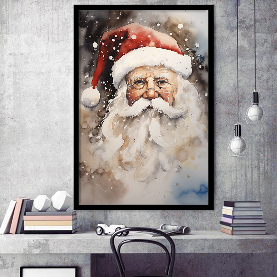 Santa Claus Portrait, Xmas Art Water Color Painting, Painting Art, Framed Art Prints Wall Decor