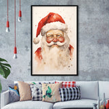 Santa Claus Smile Portrait, Xmas Art Water Color Painting, Painting Art, Framed Art Prints Wall Decor