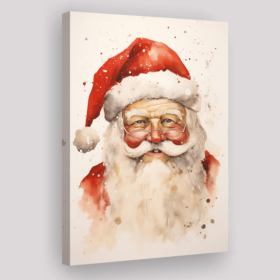 Santa Claus Smile Portrait, Xmas Art Water Color Painting, Painting Art, Canvas Prints Wall Art Home Decor