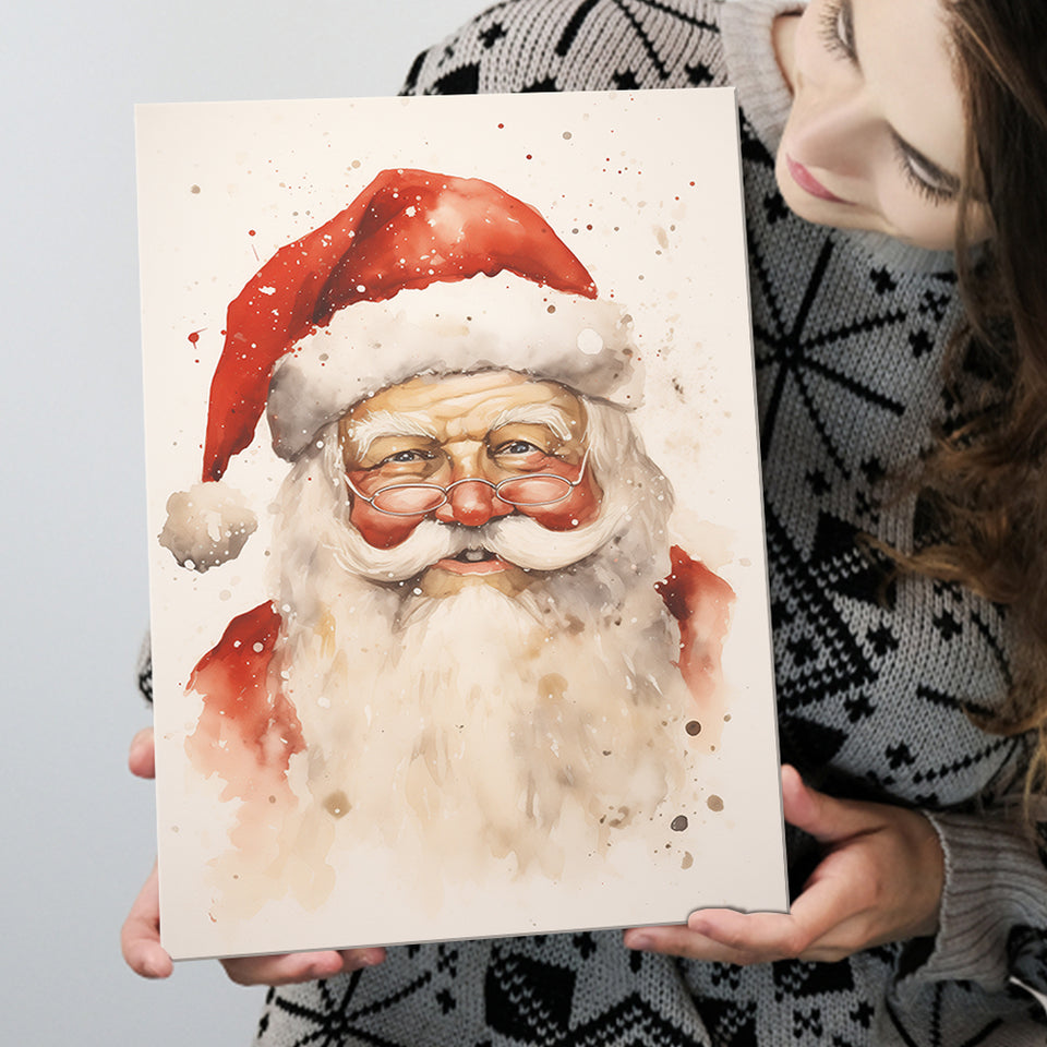 Santa Claus Smile Portrait, Xmas Art Water Color Painting, Painting Art, Canvas Prints Wall Art Home Decor