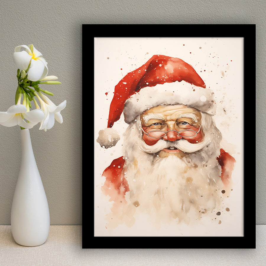 Santa Claus Smile Portrait, Xmas Art Water Color Painting, Painting Art, Framed Art Prints Wall Decor