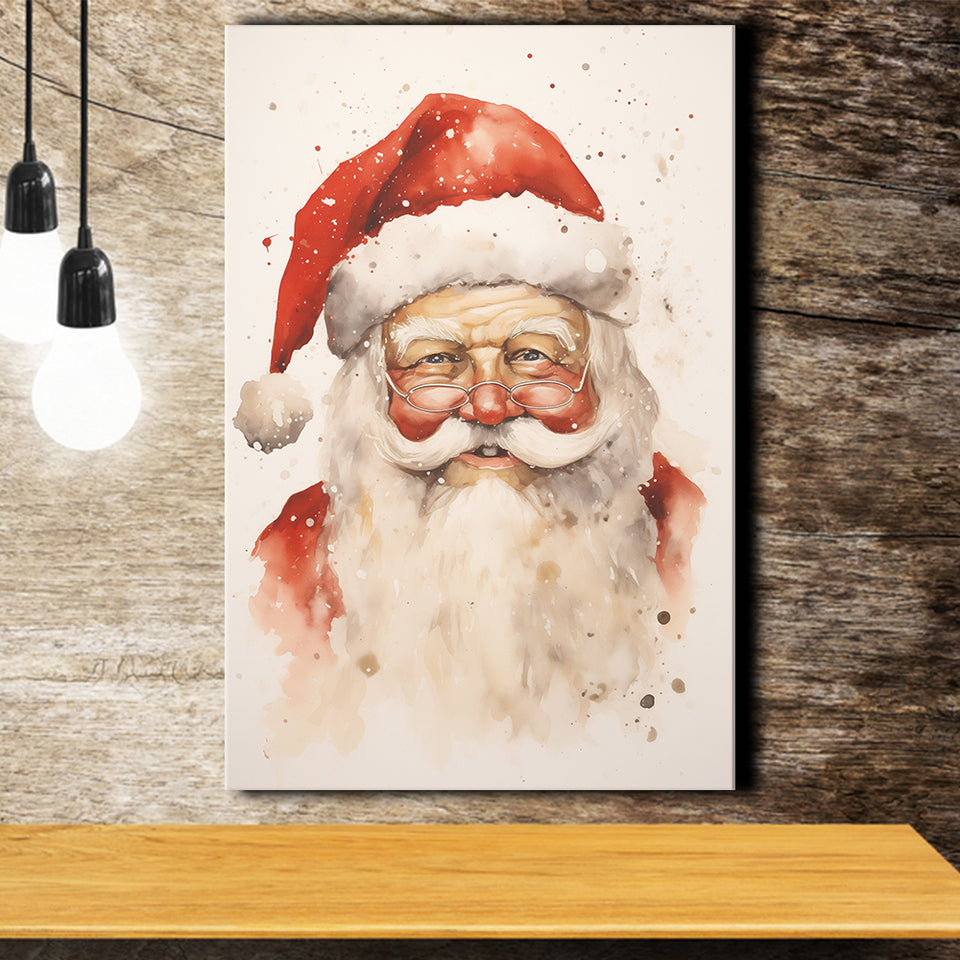 Santa Claus Smile Portrait, Xmas Art Water Color Painting, Painting Art, Canvas Prints Wall Art Home Decor