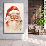 Santa Claus Smile Portrait, Xmas Art Water Color Painting,Framed Canvas Prints,Floating Frame, Wall Art Home Decor