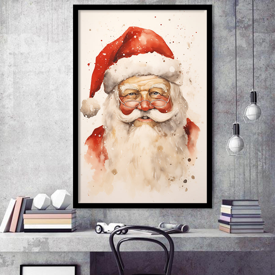 Santa Claus Smile Portrait, Xmas Art Water Color Painting, Painting Art, Framed Art Prints Wall Decor