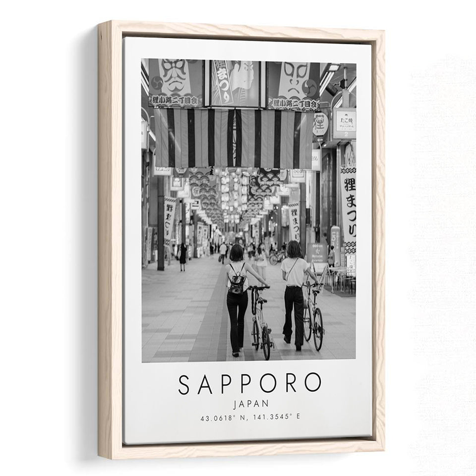 Sapporo Japan Black And White Art Framed Canvas Prints Wall Art Home Decor, Floating Frame