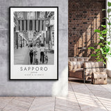 Sapporo Japan Black And White Art Framed Canvas Prints Wall Art Home Decor, Floating Frame