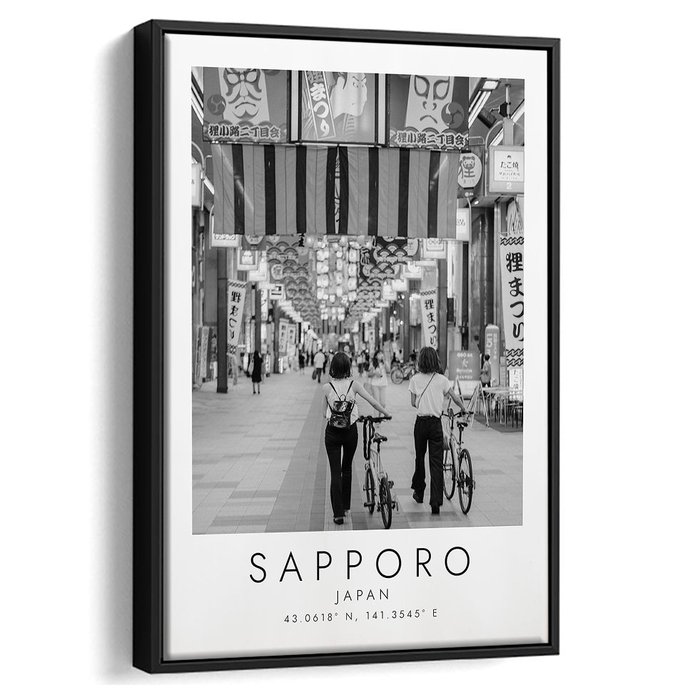 Sapporo Japan Black And White Art Framed Canvas Prints Wall Art Home Decor, Floating Frame