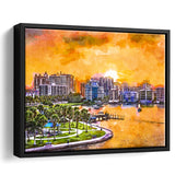 Sarasota Florida Usa Downtown Skyline On City Art Watercolor Framed Canvas Prints Wall Art Home Decor,Floating Frame