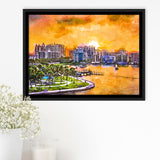 Sarasota Florida Usa Downtown Skyline On City Art Watercolor Framed Canvas Prints Wall Art Home Decor,Floating Frame