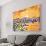 Sarasota Florida Usa Downtown Skyline On City Art Watercolor Canvas Prints Wall Art Home Decor, Large Canvas