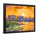 Sarasota Florida Usa Downtown Skyline On City Art Watercolor Framed Art Prints Wall Art Decor,Framed Picture