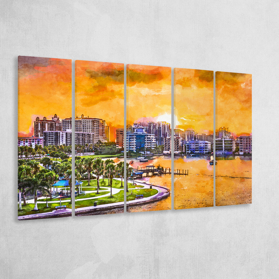 Sarasota Florida Usa Downtown Skyline On 5 Pieces Extra Large Canvas Prints Wall Art Home Decor