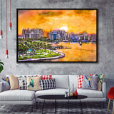 Sarasota Florida Usa Downtown Skyline On City Art Watercolor Framed Canvas Prints Wall Art Home Decor,Floating Frame