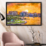 Sarasota Florida Usa Downtown Skyline On City Art Watercolor Framed Canvas Prints Wall Art Home Decor,Floating Frame