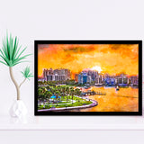 Sarasota Florida Usa Downtown Skyline On City Art Watercolor Framed Art Prints Wall Art Decor,Framed Picture