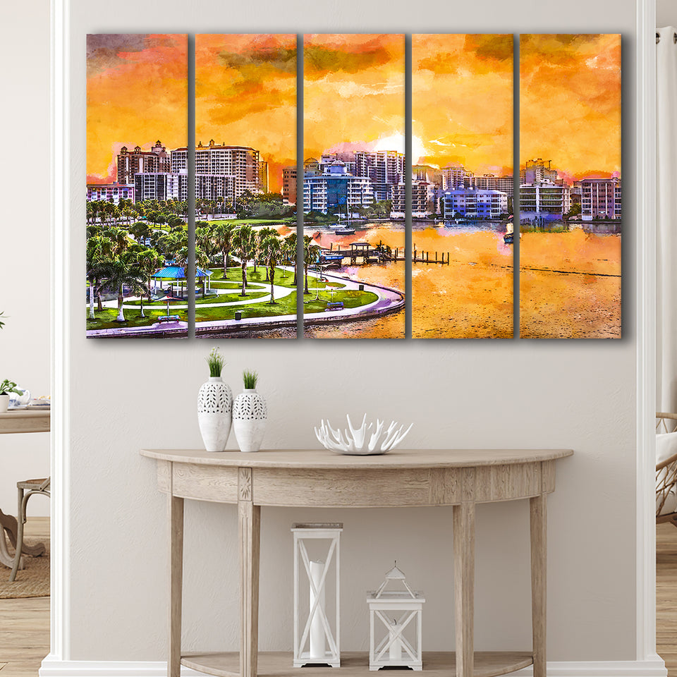 Sarasota Florida Usa Downtown Skyline On 5 Pieces Extra Large Canvas Prints Wall Art Home Decor