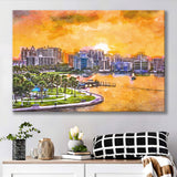 Sarasota Florida Usa Downtown Skyline On City Art Watercolor Canvas Prints Wall Art Home Decor, Large Canvas