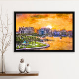 Sarasota Florida Usa Downtown Skyline On City Art Watercolor Framed Canvas Prints Wall Art Home Decor,Floating Frame