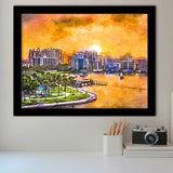Sarasota Florida Usa Downtown Skyline On City Art Watercolor Framed Art Prints Wall Art Decor,Framed Picture