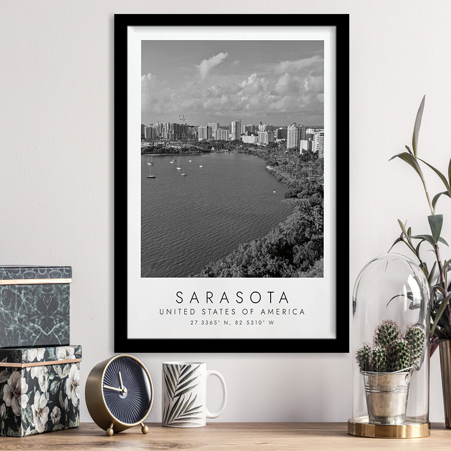 Sarasota Usa Black And White Art Framed Art Prints Wall Art Decor, Framed Picture