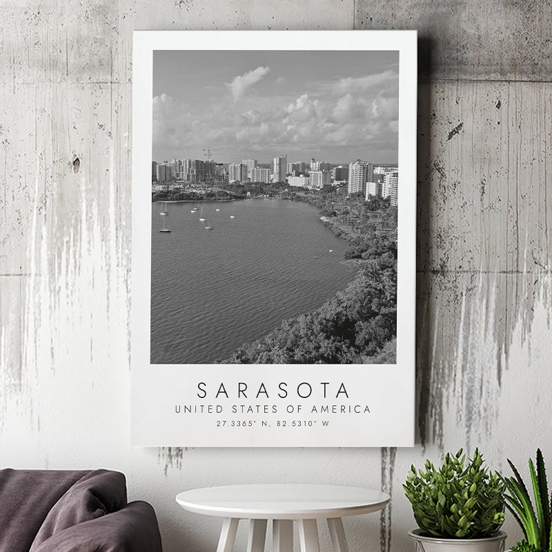 Sarasota Usa Black And White Art Canvas Prints Wall Art Home Decor