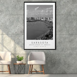 Sarasota Usa Black And White Art Framed Canvas Prints Wall Art Home Decor, Floating Frame