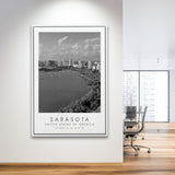 Sarasota Usa Black And White Art Framed Canvas Prints Wall Art Home Decor, Floating Frame