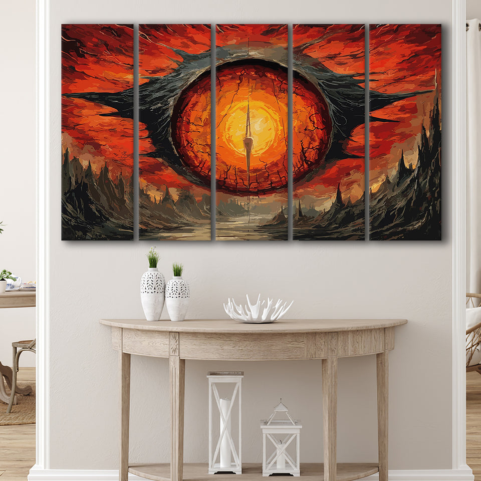 Sauron'S Eye Wall Art, Evil Eye Painting Art, 5 Panel B Canvas Prints Wall Art, Extra Large Canvas Decor