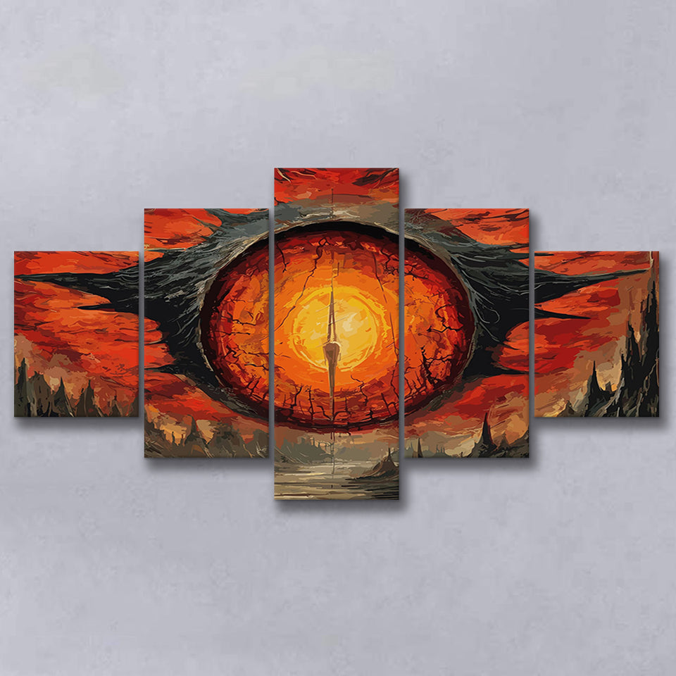 Sauron'S Eye Wall Art, Evil Eye Painting Art, 5 Panel Canvas Prints Wall Art,Mixed Canvas, Large Canvas