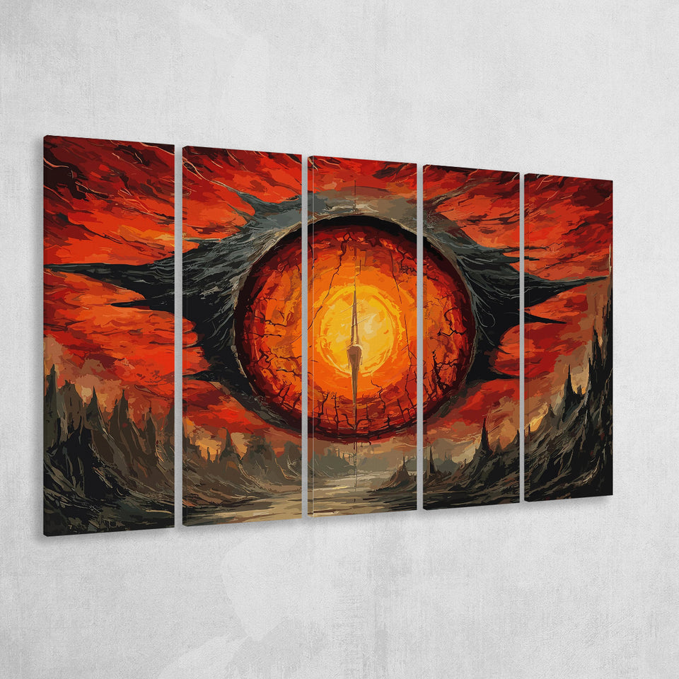 Sauron'S Eye Wall Art, Evil Eye Painting Art, 5 Panel B Canvas Prints Wall Art, Extra Large Canvas Decor