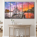 Savannah Georgia Usa Riverfront Promenade Sunrise 5 Pieces Extra Large Canvas Prints Wall Art Home Decor
