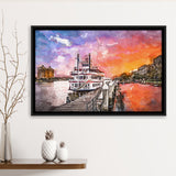 Savannah Georgia Usa Riverfront Promenade Sunrise City Art Watercolor Framed Canvas Prints Wall Art Home Decor,Floating Frame
