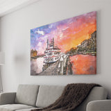 Savannah Georgia Usa Riverfront Promenade Sunrise City Art Watercolor Canvas Prints Wall Art Home Decor, Large Canvas