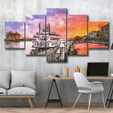 Savannah Georgia Usa Riverfront Promenade Sunrise 5 Pieces Mixed Canvas Prints Wall Art Home Decor