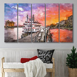 Savannah Georgia Usa Riverfront Promenade Sunrise 5 Pieces Extra Large Canvas Prints Wall Art Home Decor