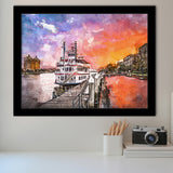 Savannah Georgia Usa Riverfront Promenade Sunrise City Art Watercolor Framed Art Prints Wall Art Decor,Framed Picture