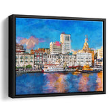 Savannah Georgia Usa Riverfront Skyline City Art Watercolor Framed Canvas Prints Wall Art Home Decor,Floating Frame