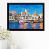 Savannah Georgia Usa Riverfront Skyline City Art Watercolor Framed Canvas Prints Wall Art Home Decor,Floating Frame
