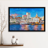 Savannah Georgia Usa Riverfront Skyline City Art Watercolor Framed Canvas Prints Wall Art Home Decor,Floating Frame