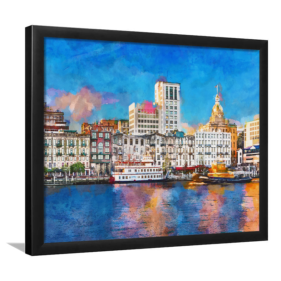 Savannah Georgia Usa Riverfront Skyline City Art Watercolor Framed Art Prints Wall Art Decor,Framed Picture