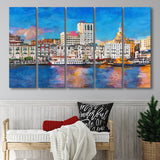 Savannah Georgia Usa Riverfront Skyline 5 Pieces Extra Large Canvas Prints Wall Art Home Decor
