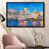 Savannah Georgia Usa Riverfront Skyline City Art Watercolor Framed Canvas Prints Wall Art Home Decor,Floating Frame